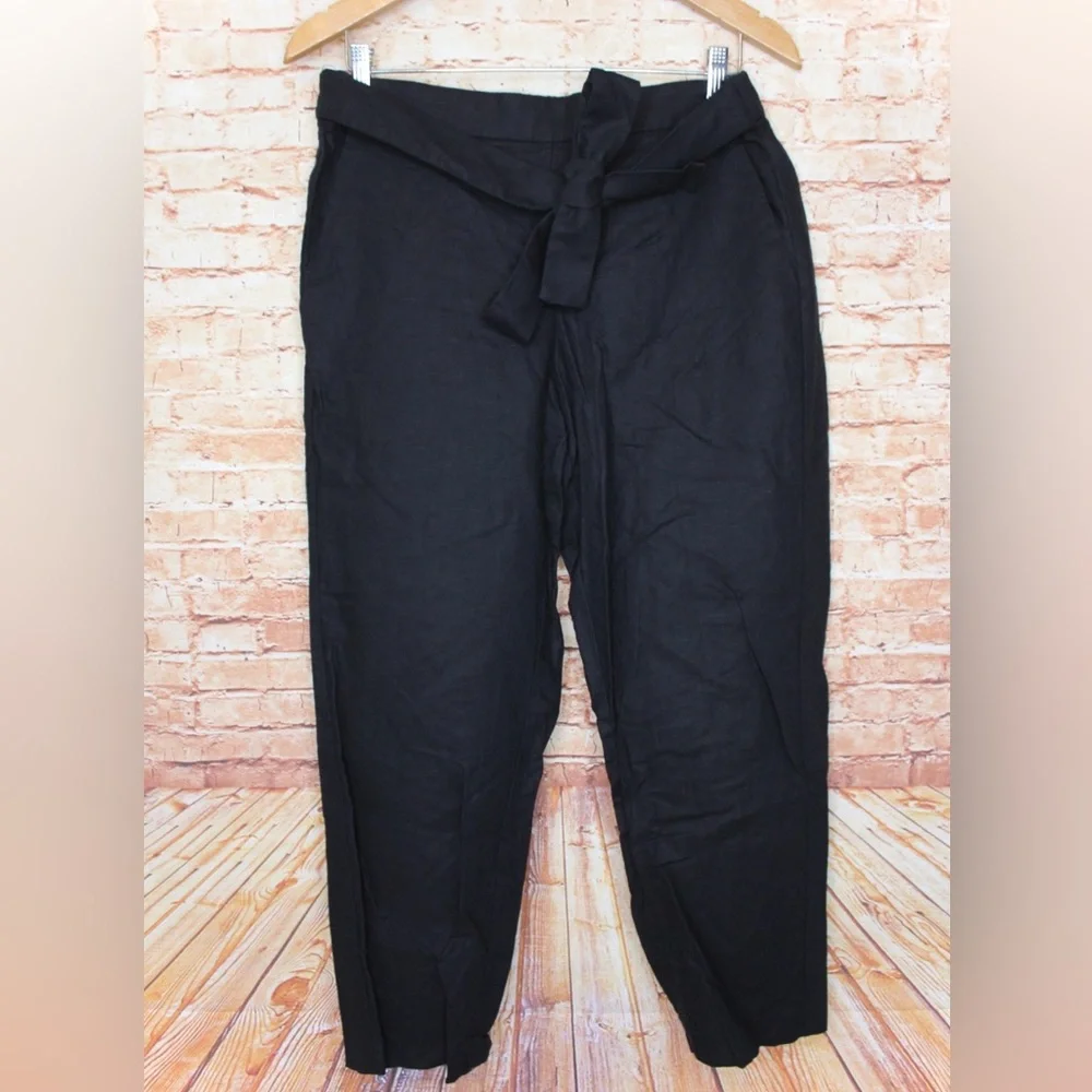 J. Crew | Black Linen Tie-Waist Women's Trousers